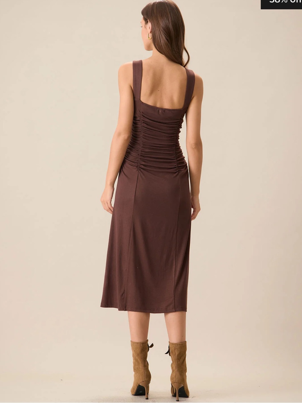 NEW Rihoas Body-con Ruched Coffee Knit Dress Medium - Picture 5 of 10